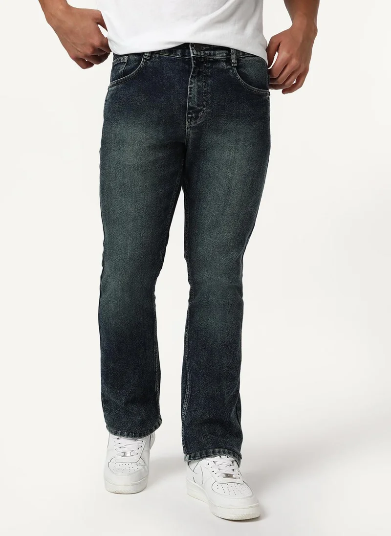 أوربانو فاشن Urbano Fashion Men's Dark Blue Bootcut Fit Mid Rise Tinted Heavy Washed Jeans Stretchable